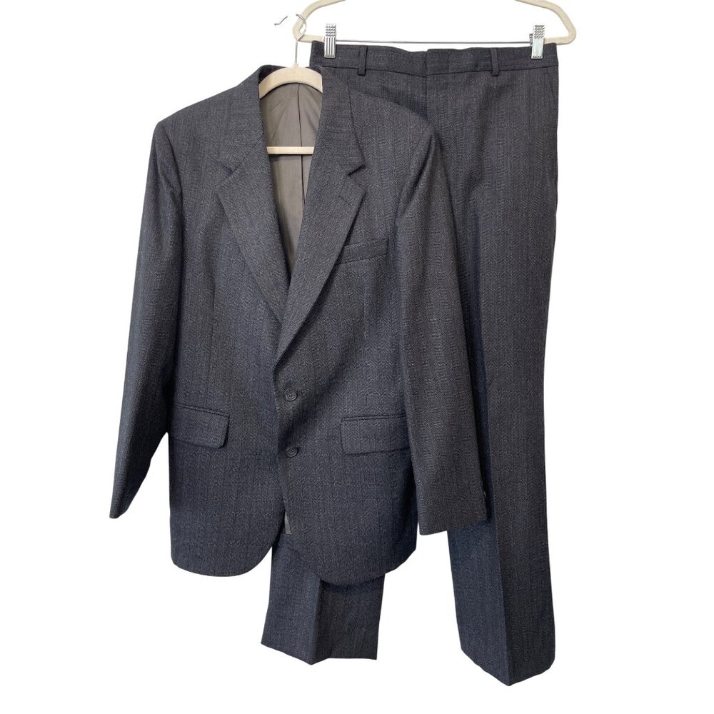 Vintage 90s Coat Tails Suit 2 Piece Size 42 Blazer Pants Gray Wool Professional